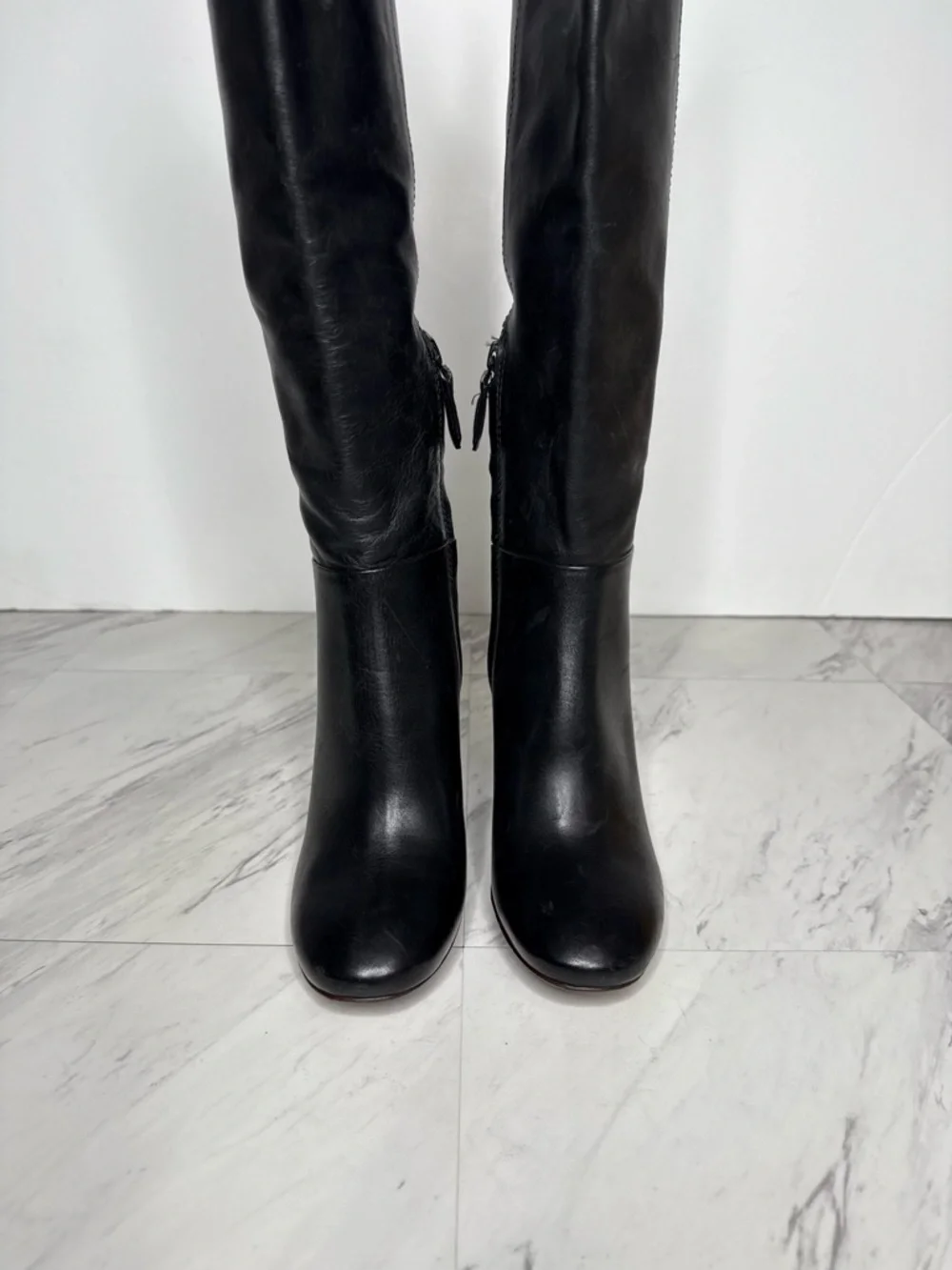 Tory Burch Black Leather Over The Knee Heeled Boot 5 1/2 M